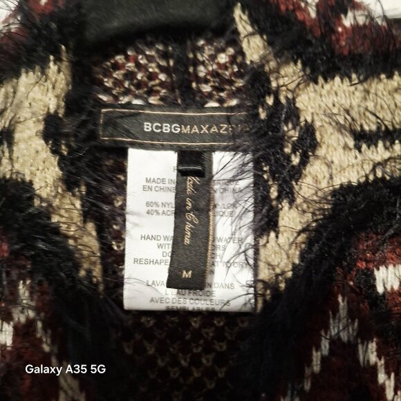 BCBGMAXAZRIA Womens Aztec Pattern Open Front Cardigan Sweater M Oversized Artsy - Picture 5 of 9